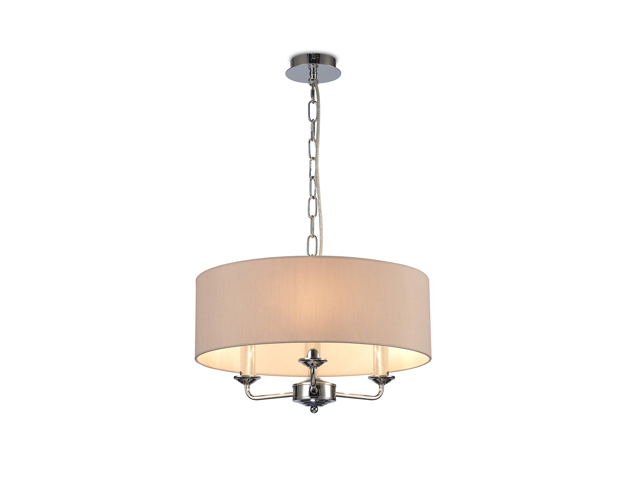 DK0013  Banyan 45cm 3 Light Pendant Polished Chrome, Nude Beige/Moonlight